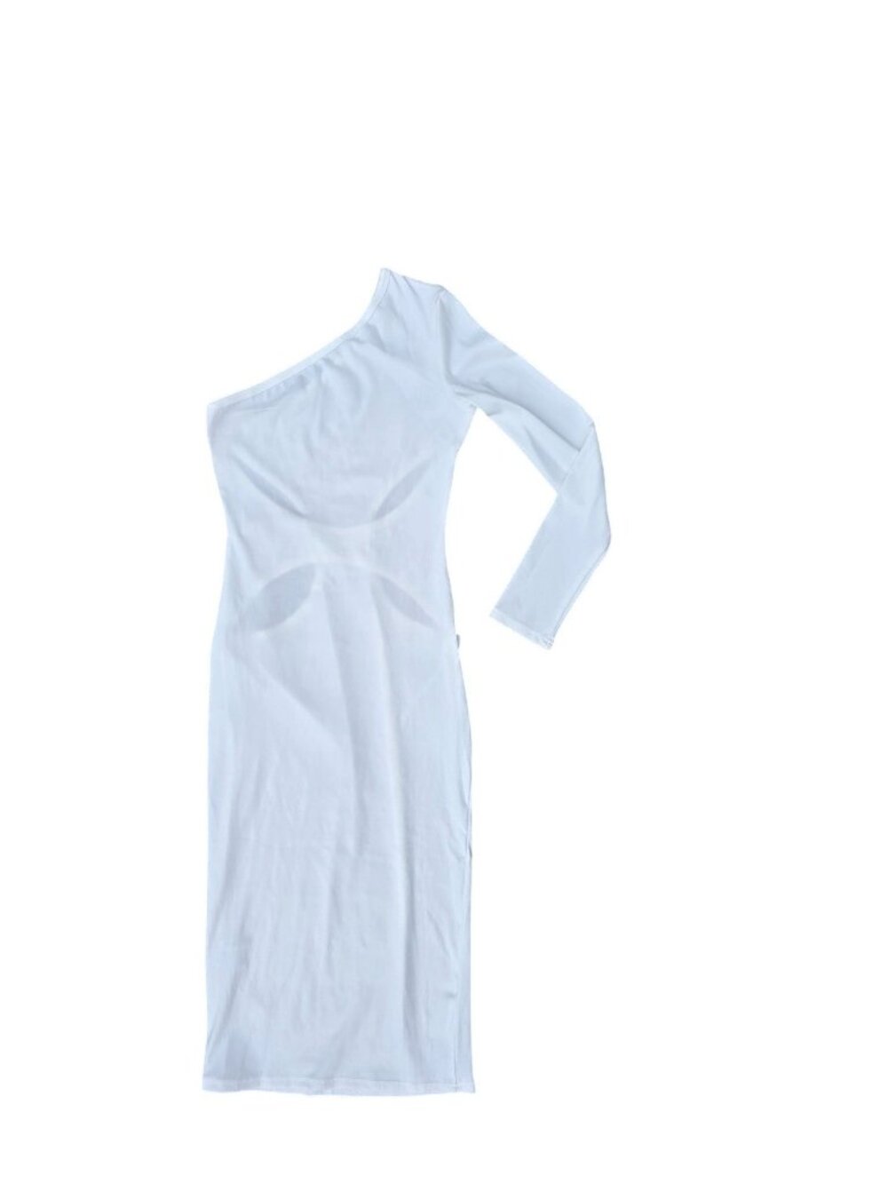 One-Shoulder Long-Sleeve Womens Bodycon Dress White Size S Polyester & Spandex